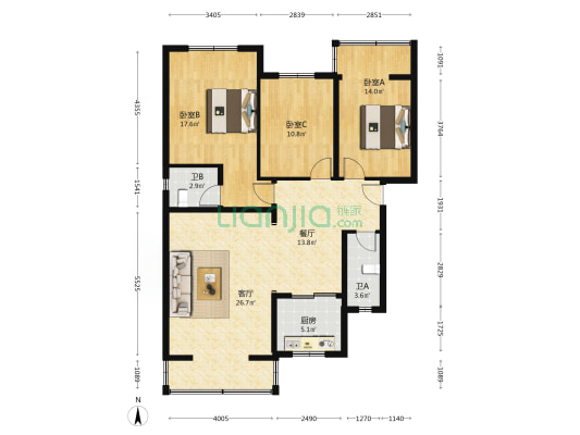 奎光路481号 3室2厅2卫 110平方