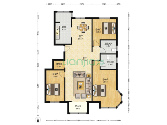 幸福嘉园 3室2厅 南 北-户型图