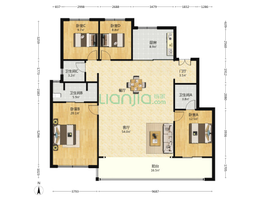 保利缦城和颂 4室1厅3卫 170平方