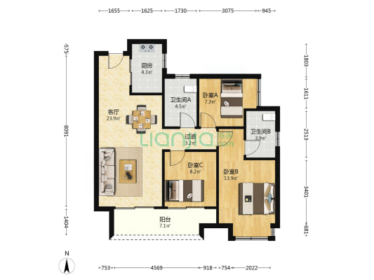 科学城时区 3室1厅2卫 97平方
