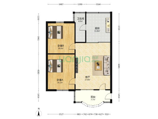 交通综合大楼 2室1厅1卫 96平方