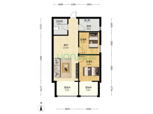 时代公馆 2室1厅1卫 85平方