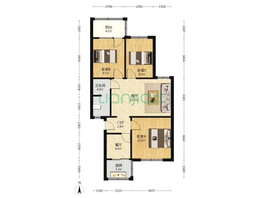 中国地质调查局勘查研究所家属院 3室2厅1卫 82平方