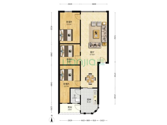 富强苑小区 3室1厅1卫 105平方