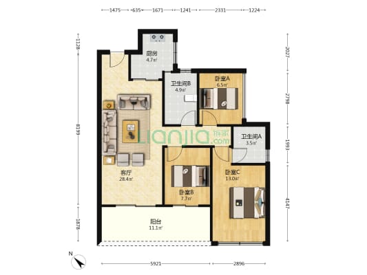 一湾臻邸 3室1厅2卫 99平方