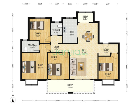 金浦御龙湾三期洋房 4室1厅2卫 137平方