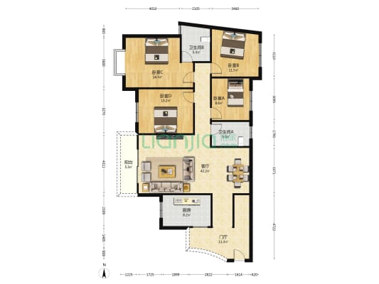 天玺苑 4室1厅2卫 155平方