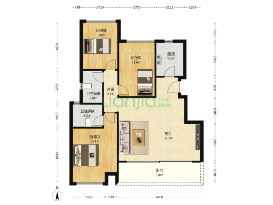 华润置地昆仑御 3室1厅2卫 106平方