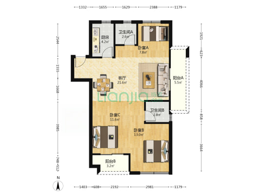 嘉宸府 3室1厅2卫 94平方