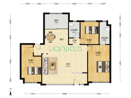 万科朗拾森屿 3室1厅2卫 143平方