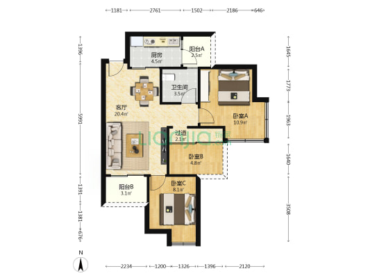 水岸雅居 3室1厅1卫 74平方