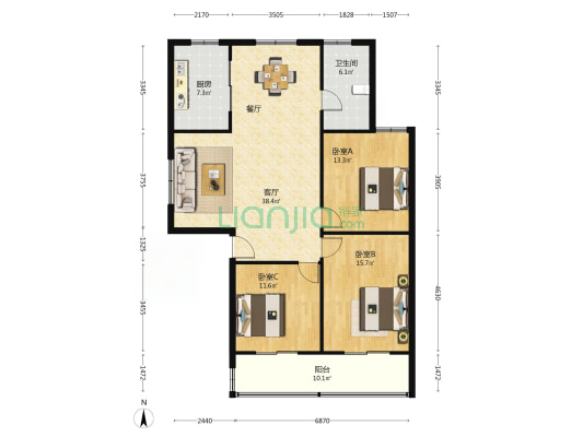 兴仁兴发住宅 3室1厅1卫 120平方
