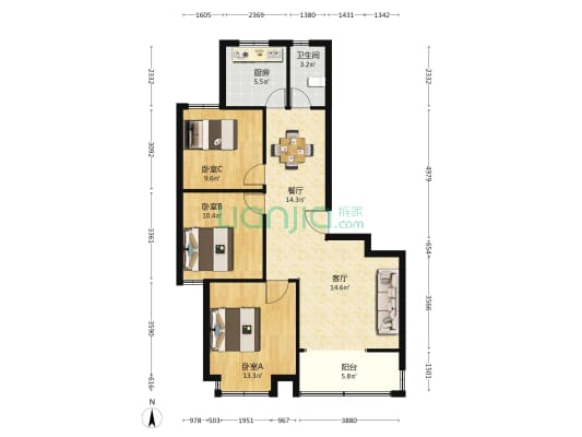 省建花苑 3室2厅1卫 102平方