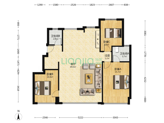 绿城晓月晴川 3室1厅2卫 116平方