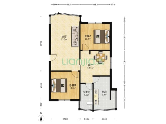 园丁楼 2室2厅1卫 83平方