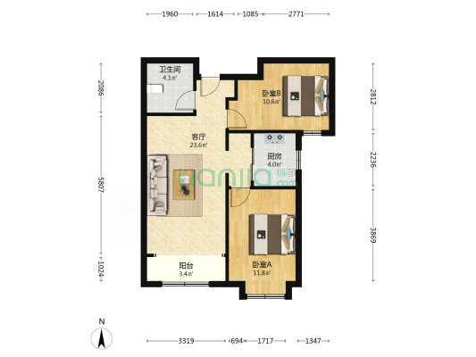 翡翠滨江 3室2厅 南 北-户型图