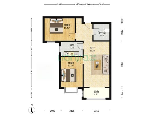 香邑溪谷上园 2室1厅 南-户型图