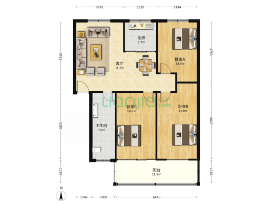 张楼小区交通路 3室1厅1卫 127平方