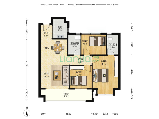 晶科江畔学府 3室1厅2卫 99平方