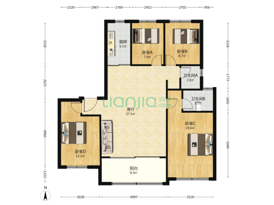 保利天珺 4室1厅2卫 138平方