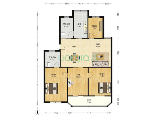 苏建新区 4室1厅2卫 142平方