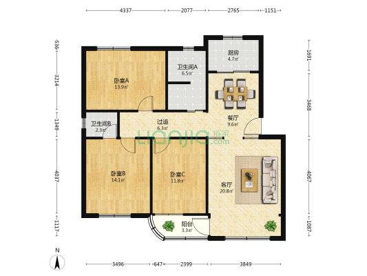 金汁路326号 3室2厅2卫 101平方