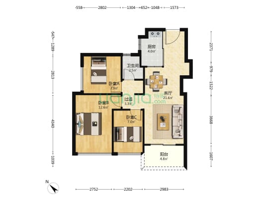 会展湾雍境花园 3室1厅1卫 79平方