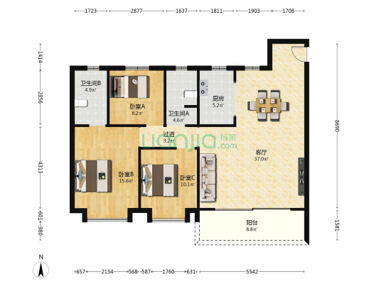 紫薇云峰里 3室1厅2卫 127平方