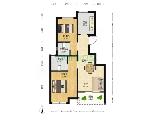 墙里花苑 2室1厅2卫 83平方
