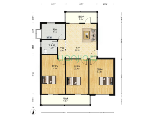人事局小区 3室1厅1卫 115平方