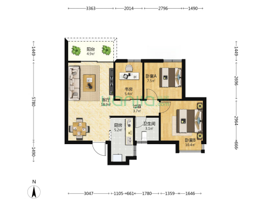 壮锦大厦 3室1厅1卫 80平方