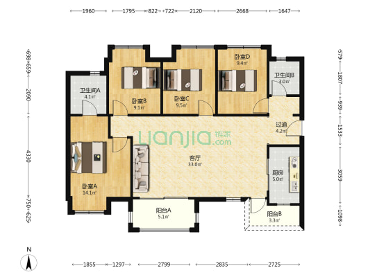 佳兆业金域都荟 4室1厅2卫 122平方