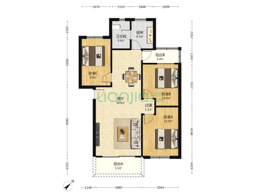 怡合花园 3室1厅1卫 94平方