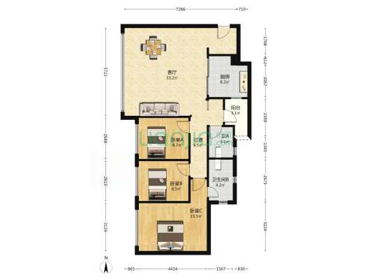龙湖江山颂 3室1厅2卫 102平方