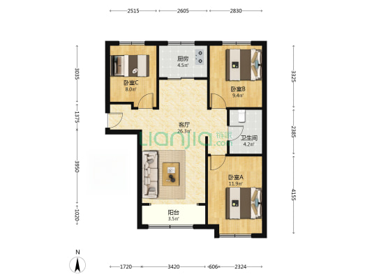 老城区 新小区 停车方便 带装修-户型图