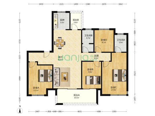 蒲公英东苑 4室1厅2卫 153平方