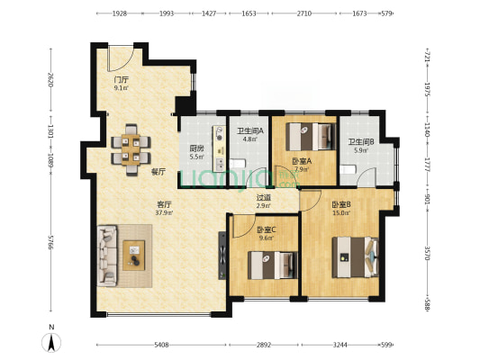 绿城·桂月云翠 3室1厅2卫 118平方