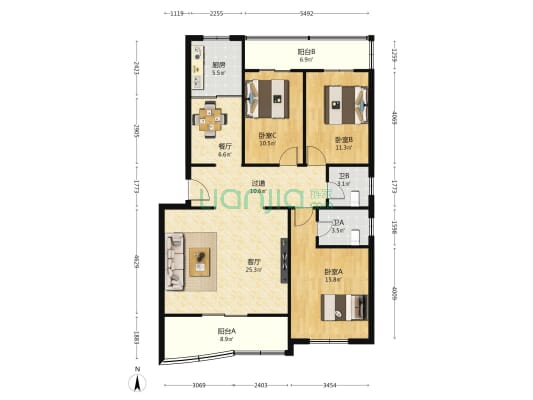 核工业四一七医院住宅楼 3室2厅2卫 130平方