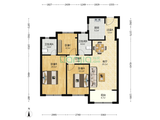 越秀·悦见云庭 3室1厅2卫 104平方