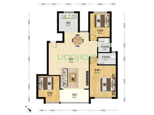 嘉信洋湖锦玉 3室1厅2卫 112平方
