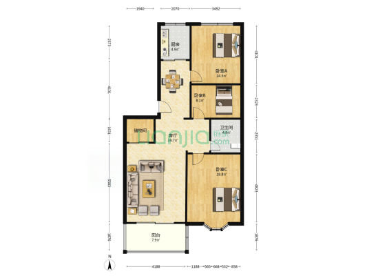 震川西路113号 3室1厅1卫 123平方