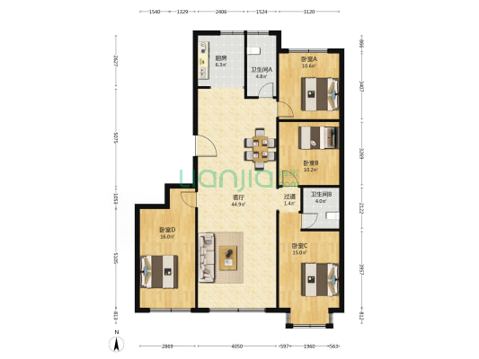福乐苑 4室1厅2卫 165平方