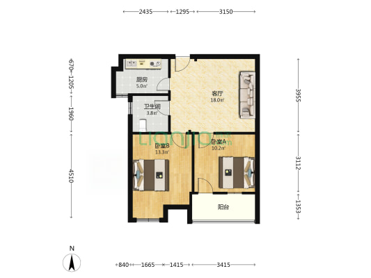 东城商业广场 2室1厅1卫 72平方