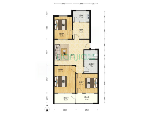 运输公司宿舍 3室2厅1卫 98平方