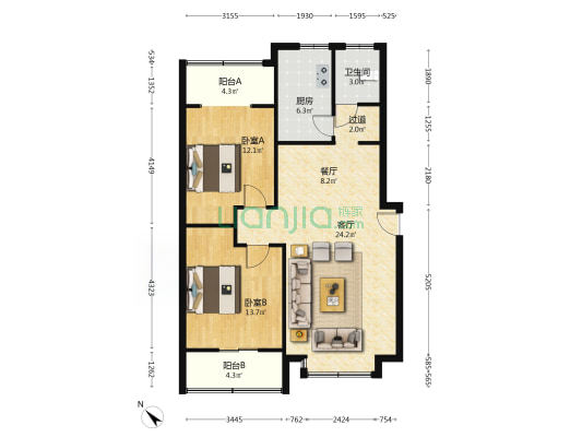 锦西苑 2室2厅1卫 95平方