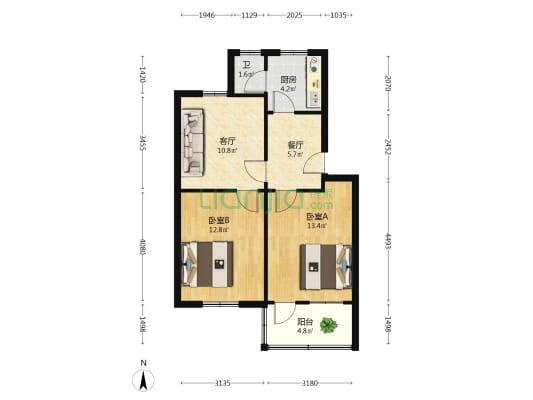 中南大学计量局宿舍 2室2厅1卫 64平方