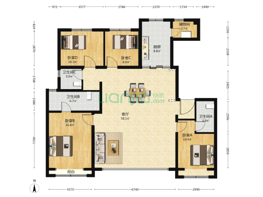 端礼著 4室1厅3卫 180平方