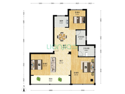鸿翔天誉府 3室2厅2卫 116平方