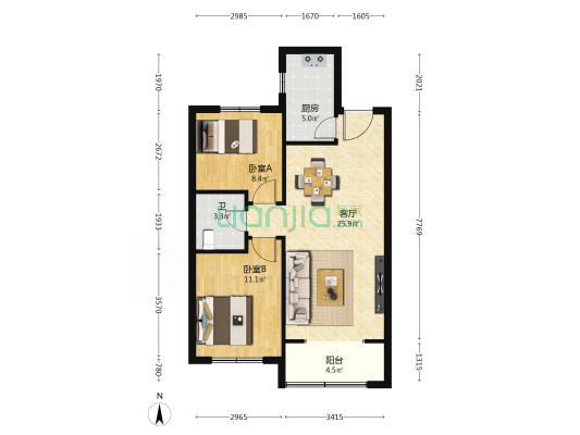 天洲十里长安 2室1厅1卫 88平方