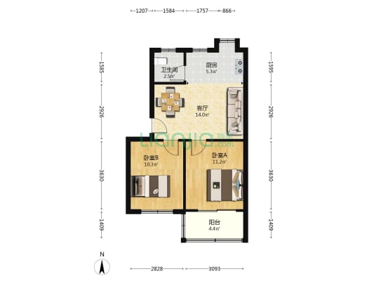 花纸厂宿舍区 2室1厅1卫 58平方